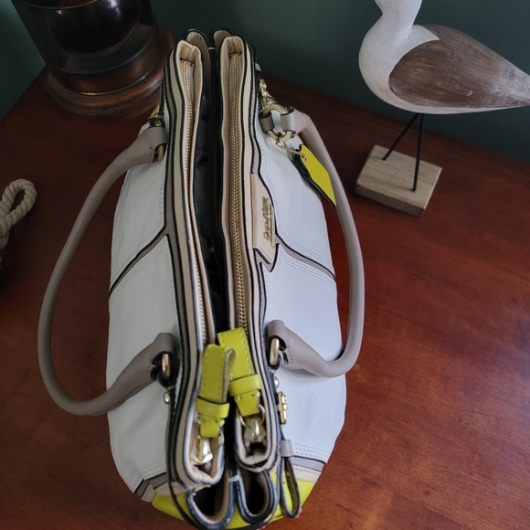 Coach 22701 Madison Kara Carryall Green Tan Cream Leather Brass Y2K Satchel Bag - Picture 12 of 16